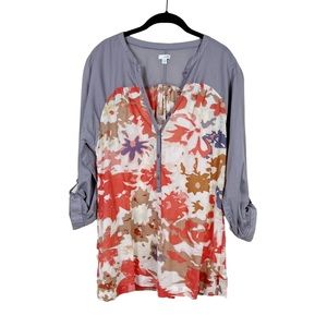 Anthropologie Odille Gray Colorful Print Hanomi Popover Tunic Top Size 8